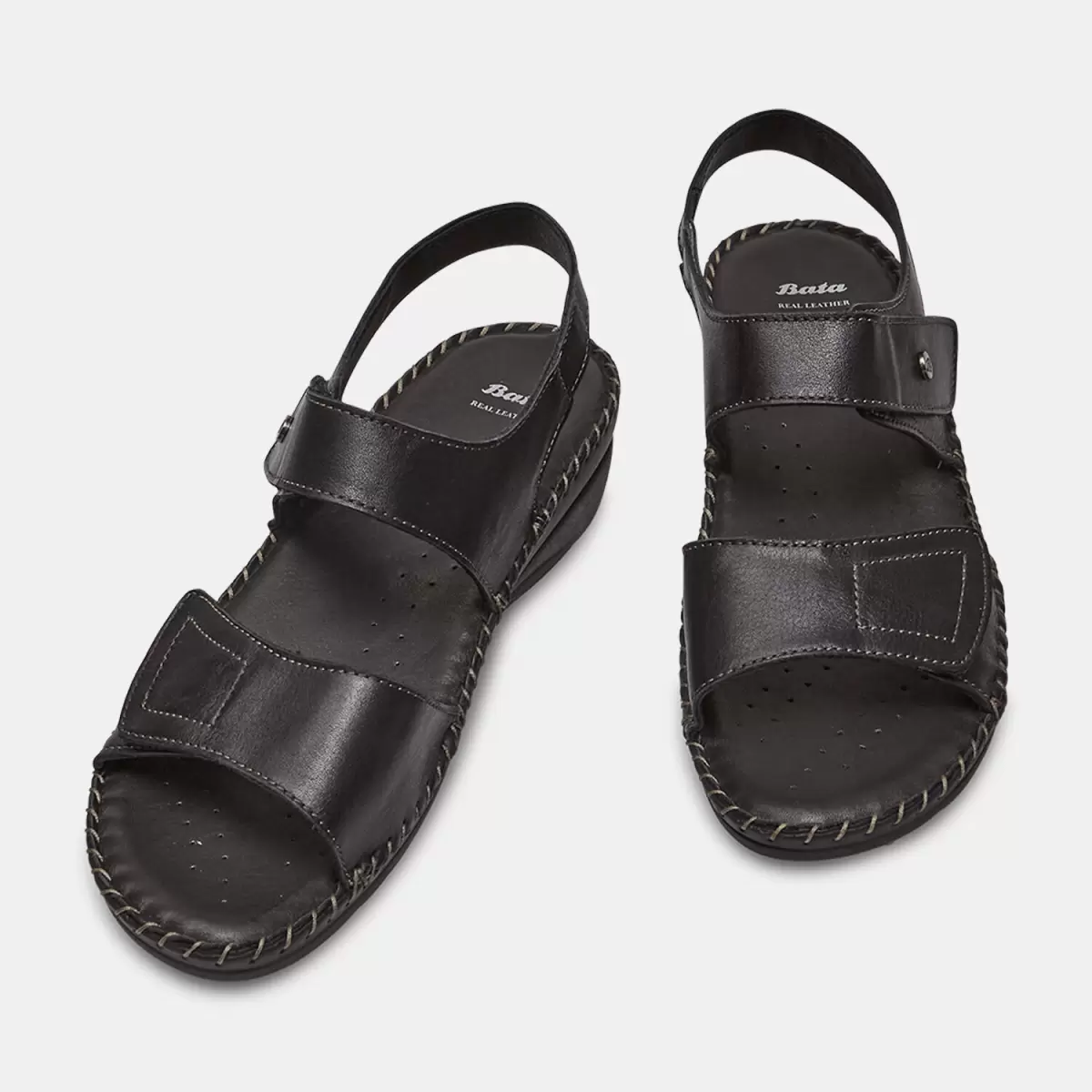 Sandali Comfort Con Velcro Nero Bata Vintage Pantofole Donna - 1