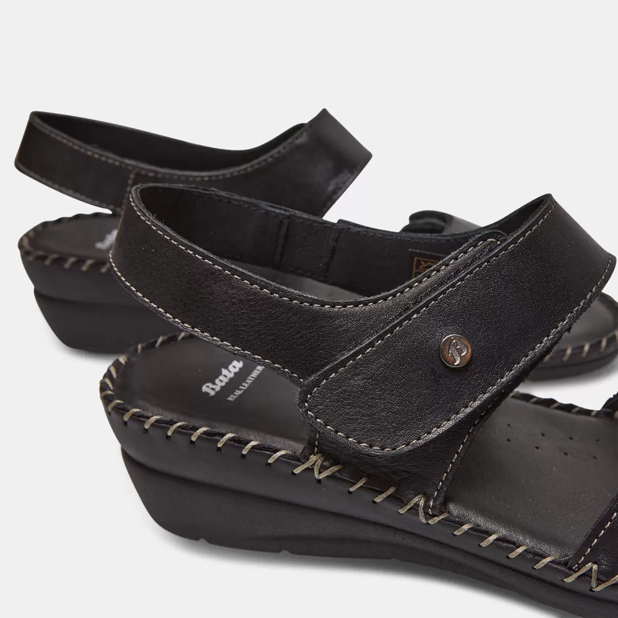 Sandali Comfort Con Velcro Nero Bata Vintage Pantofole Donna - 4